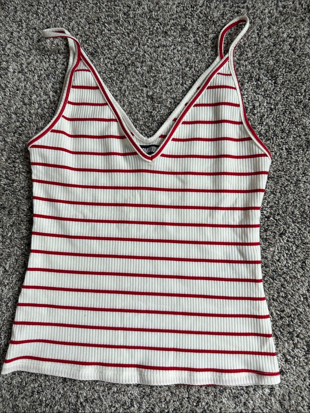Reformation White & Red Striped V-Neck Strappy ribbed tank